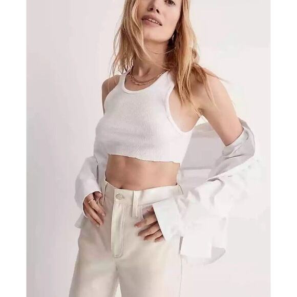 NWT Madewell Cream The Perfect Vintage Straight Pant Faux Leather Edition Sz 30 - Picture 2 of 4